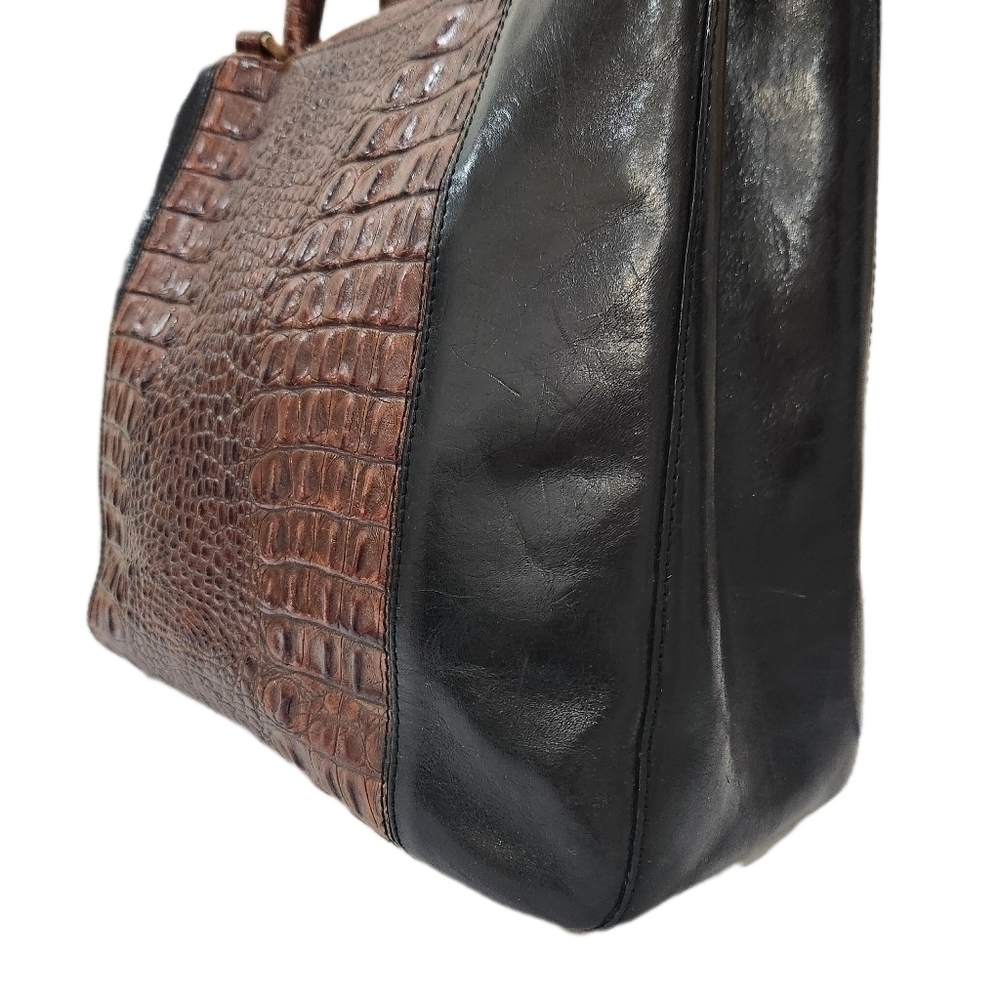 BRAHMIN Vintage Genuine Leather Croco Satchel Bag, Black/Brown, Women's OS - Picture 13 of 15